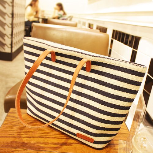 Las Navy Blue And White Striped Canvas Handbag On Luulla Las Navy Blue And White Striped Canvas Handbag