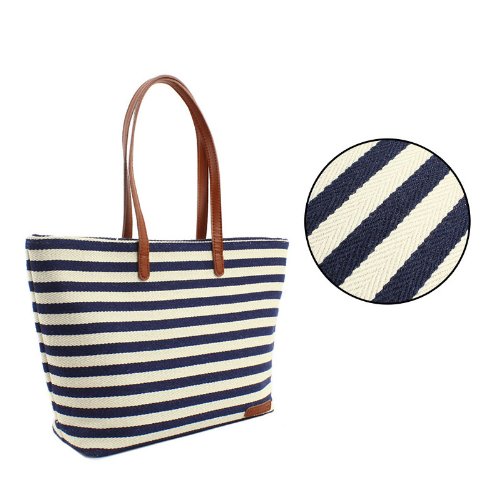 Ladies Navy Blue And White Striped Canvas Handbag on Luulla